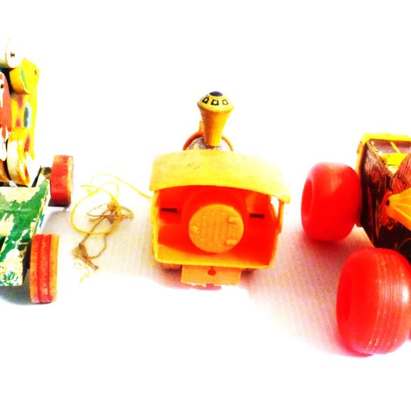 3 Vintage Fisher Price WOOD Pull Along Chug Chug Jalopy Horse Pre-School - Picture 4 of 10